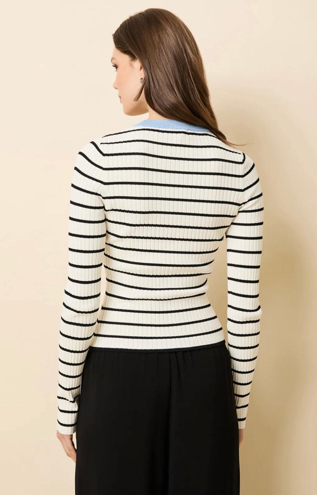 The Dora Top Brulé by SOLID&STRIPED ribbed knit striped sweater with long sleeves and open waters neckline