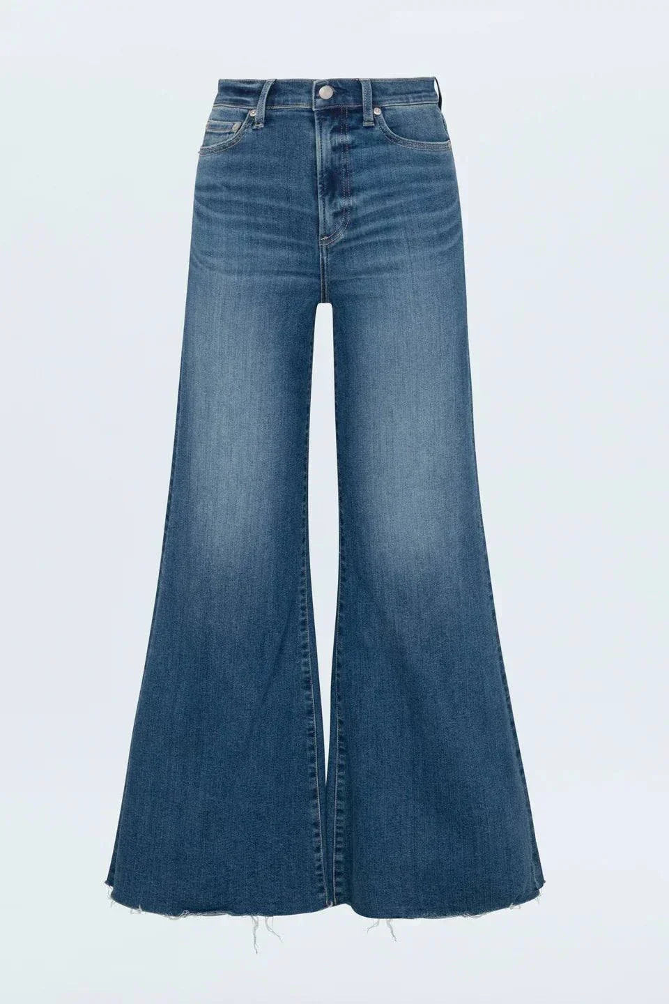 Izzy Jeans Study PISTOLA high-rise wide-leg denim jeans with subtle worn wash and raw hem