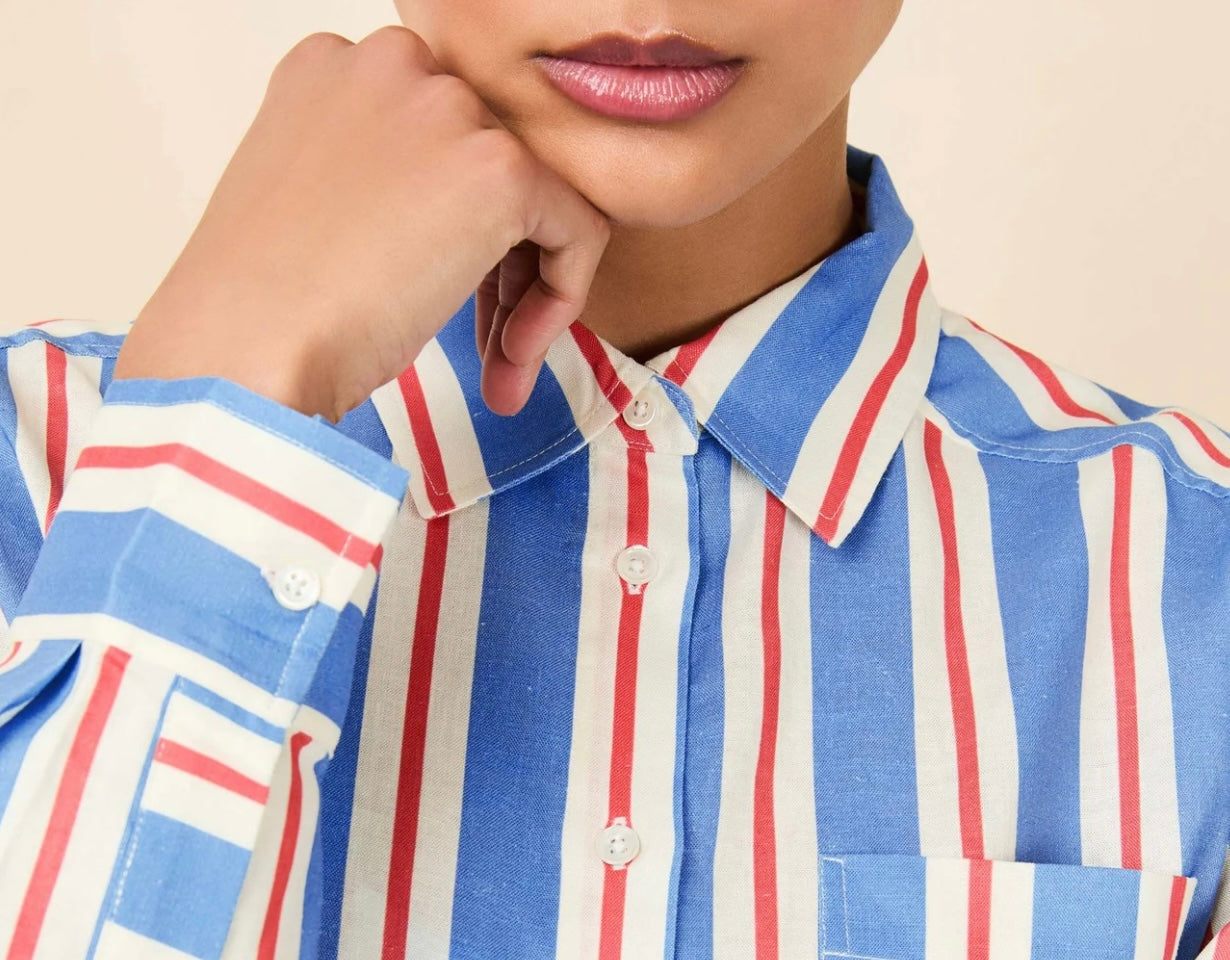 The Avril Button Down Americana striped linen shirt from Solid & Striped collection