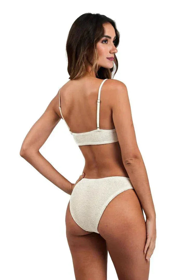 Woman wearing Macadamia Ibiza Bikini with adjustable straps showing back view