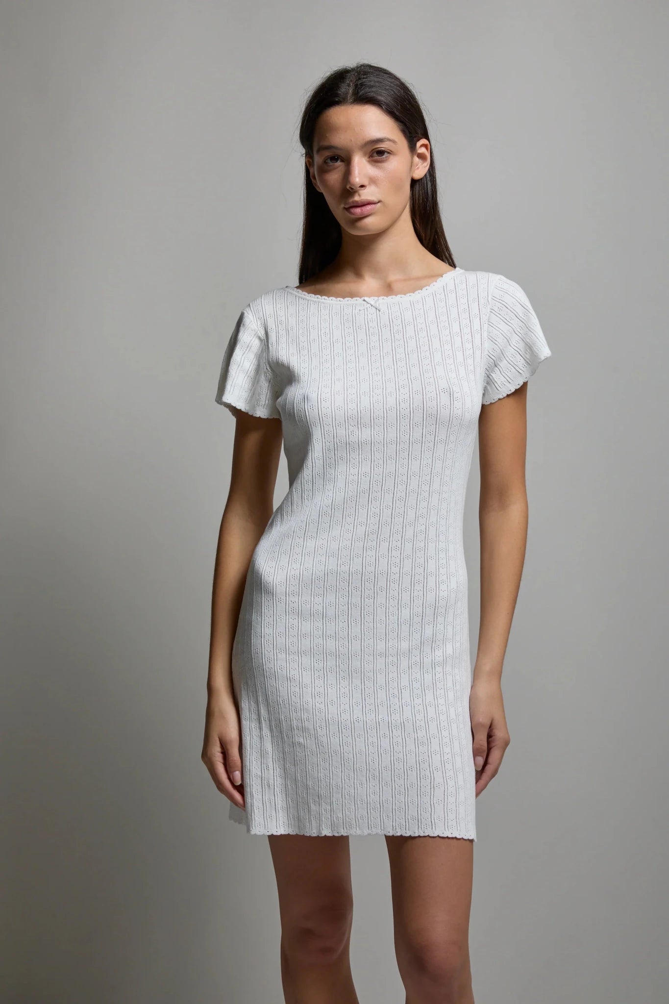 white ribbed dress short sleeve St. John Knits Striped Short Sleeve Sheath Dress in Cream sz 16