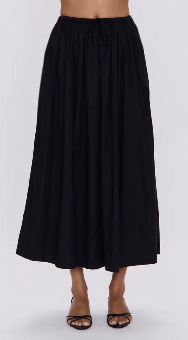 Black Noëlle Poplin Maxi Skirt with gathered waist and flowy silhouette