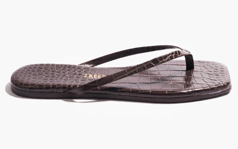 Lily Squares classic croc embossed brown leather sandal with cushioned insole and rubber outsole