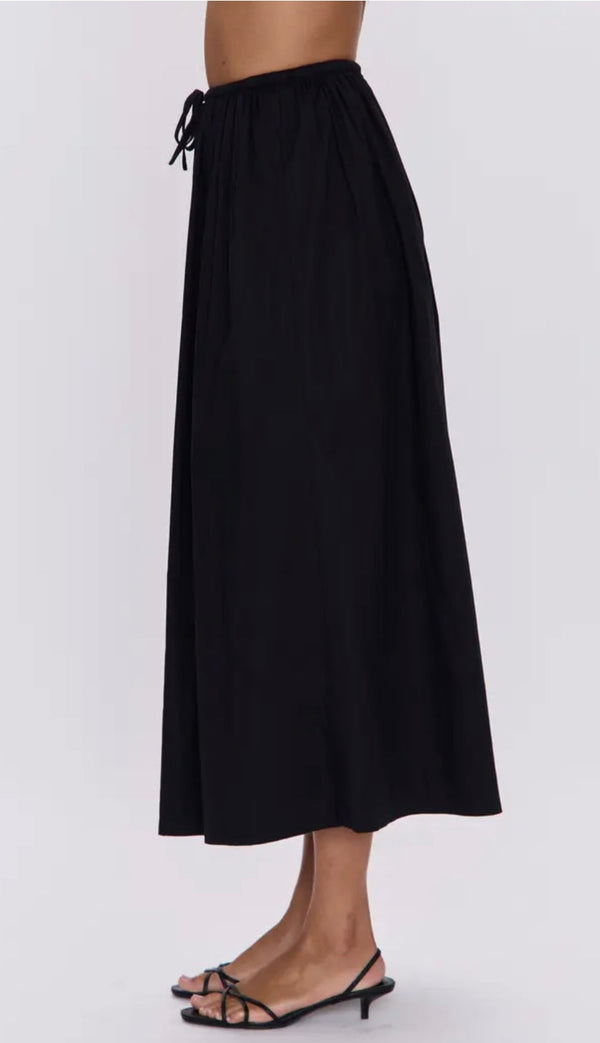 Noëlle Poplin Maxi Skirt black drawstring ankle-length casual skirt