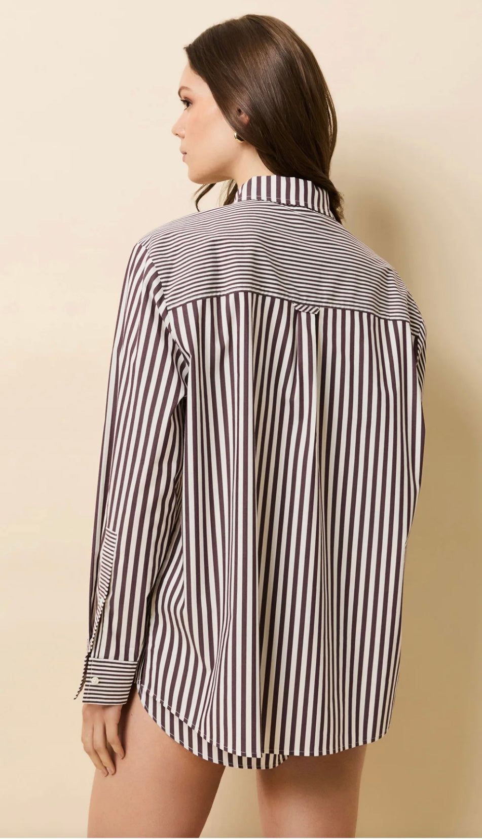 The Avril Shirt raisin brown striped relaxed fit button-down by SOLID&STRIPED