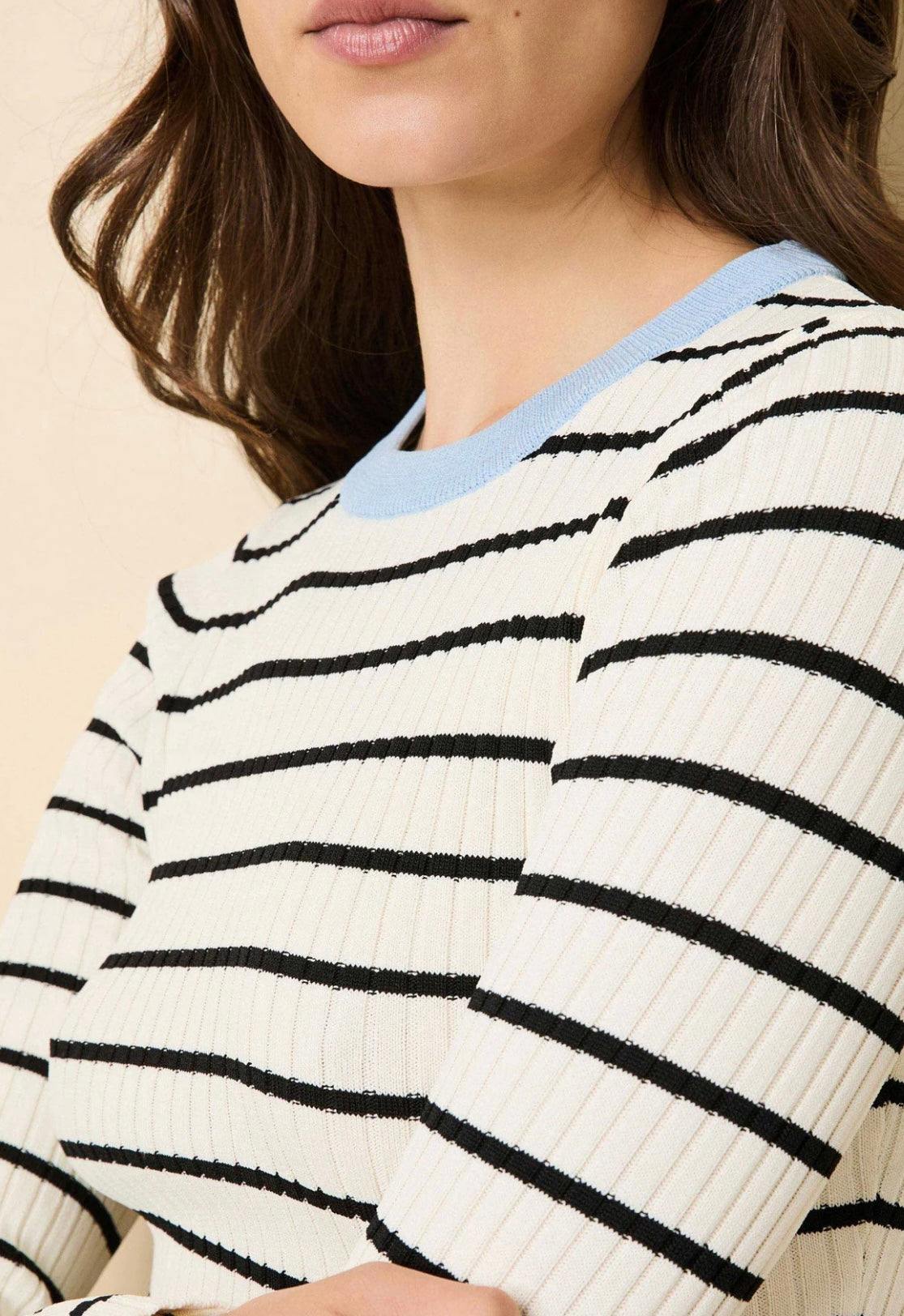 The Dora Top Brulé by SOLID&STRIPED ribbed knit striped sweater with blue neckline