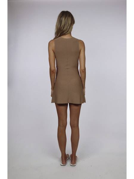 Mini Lucerne Camel sleeveless dress back view by SOLID&STRIPED