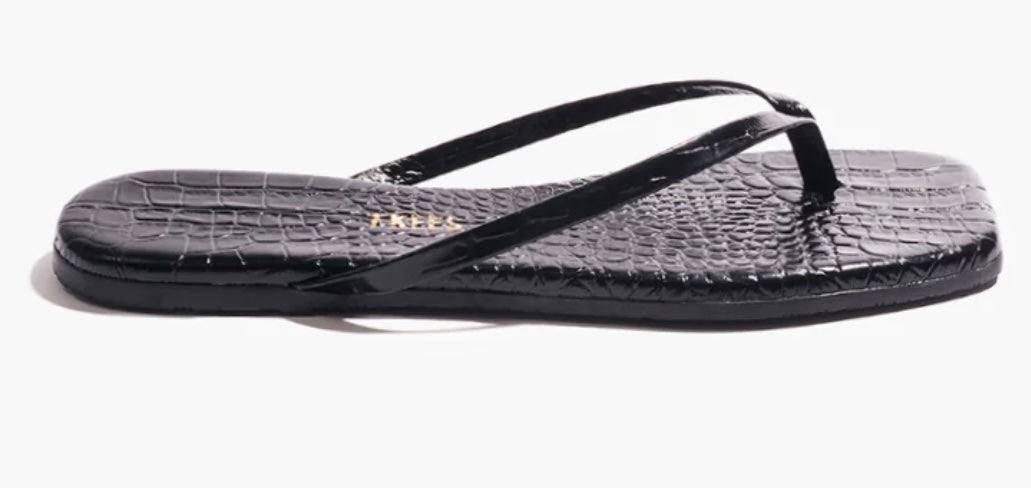 Lily Squares Croc black croc-embossed leather sandal with cushioned insole and rubber outsole