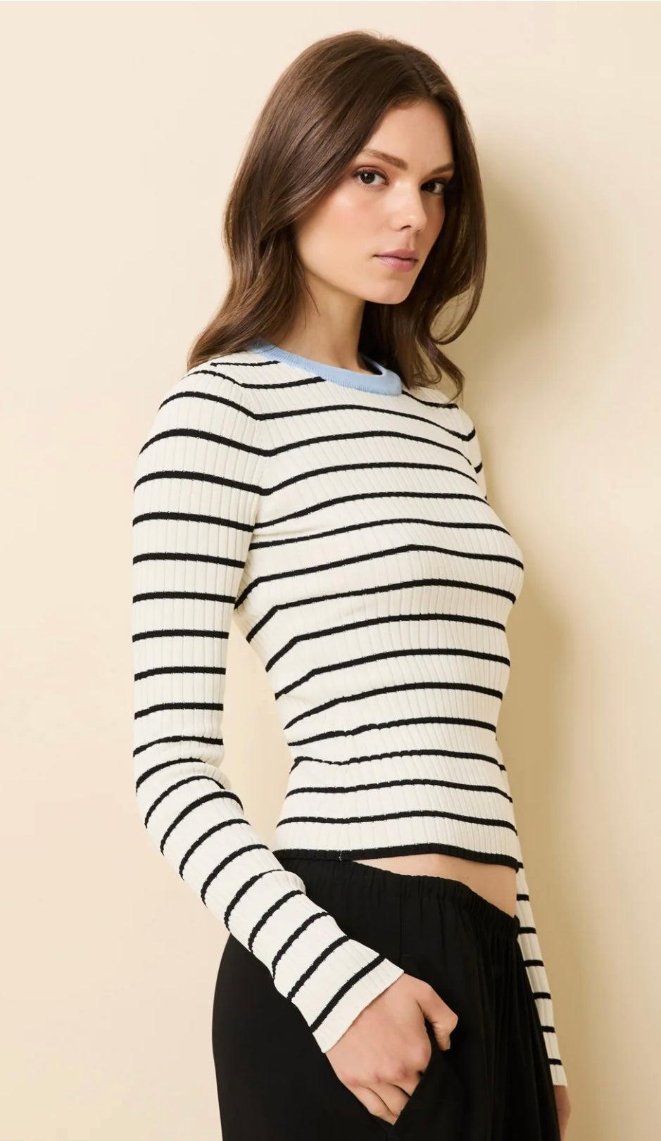 The Dora Top by SOLID&STRIPED ribbed knit striped long sleeve sweater with open waters neckline