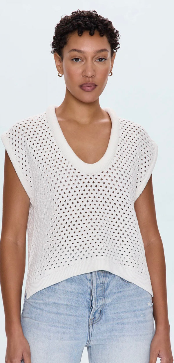 Beck Open Knit Vest Ivory PISTOLA DENIM