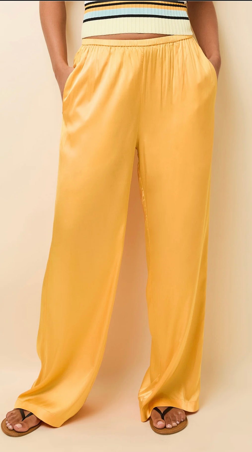 The Monaco Pants mango satin high-waisted relaxed fit with elastic waistband and side pockets