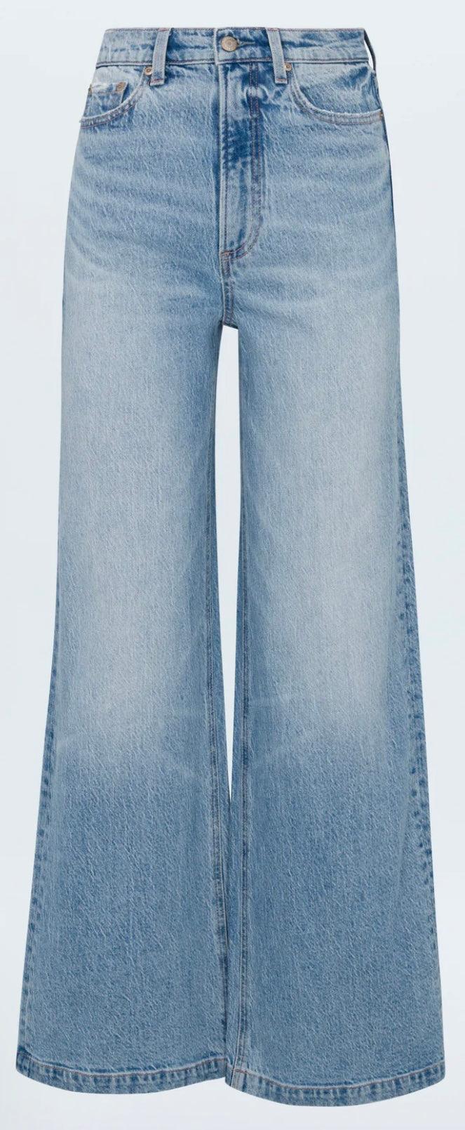 The Lana Wide Leg high-rise light wash denim jeans with ultra wide leg and 33" inseam