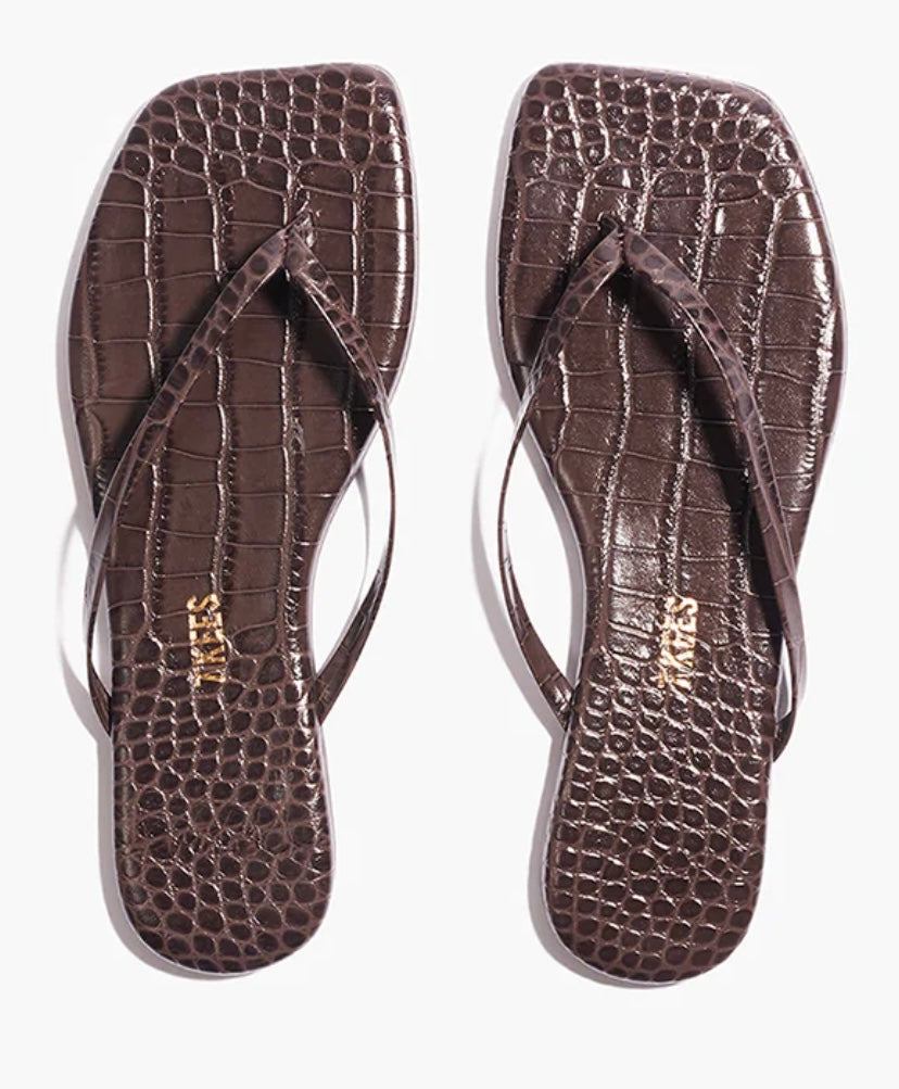 Lily Squares Croc Marron leather sandals with cushioned insole and rubber outsole