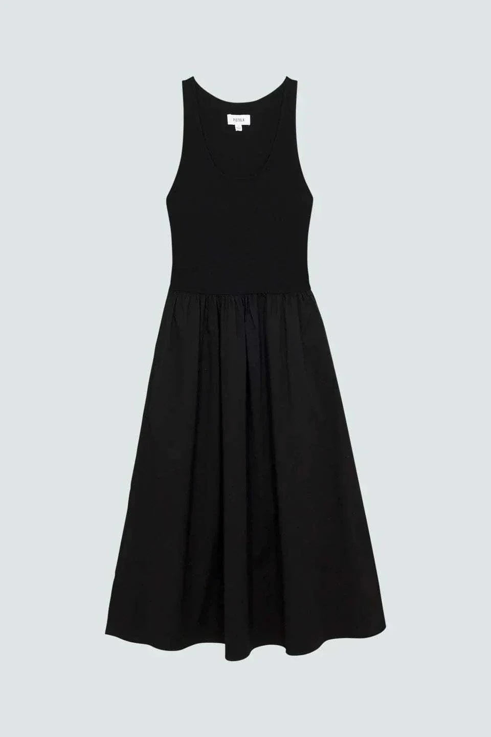 Faye Tank Dress noir sleeveless midi dress with relaxed skirt and soft fabric
