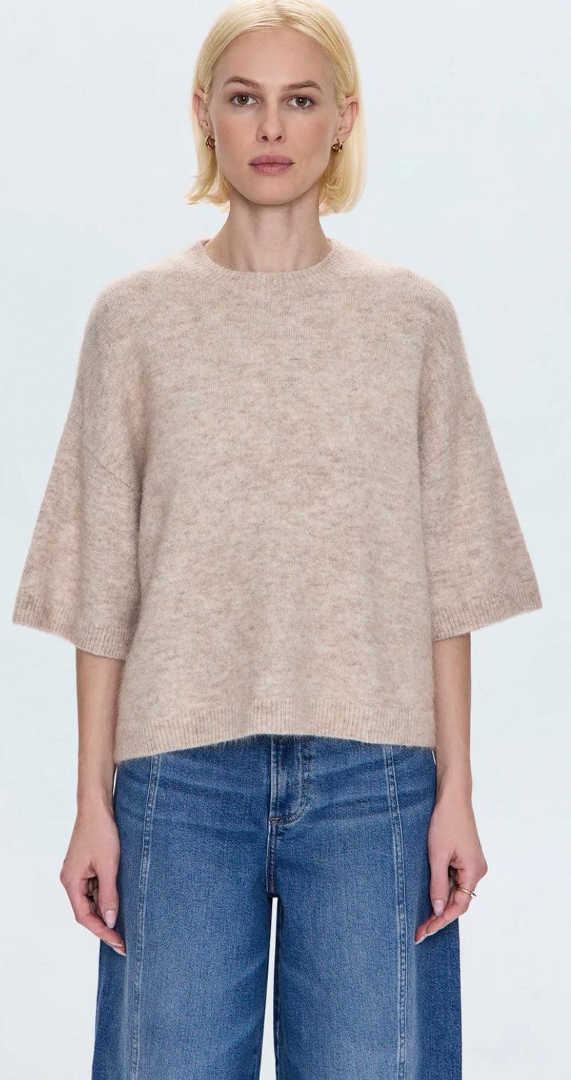 Shiloh Sweater oatmeal short sleeve crewneck knit sweater with relaxed fit and classic proportions
