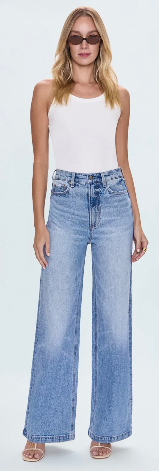The Lana Wide Leg light wash high-rise denim jeans with ultra wide relaxed fit and full-length hem