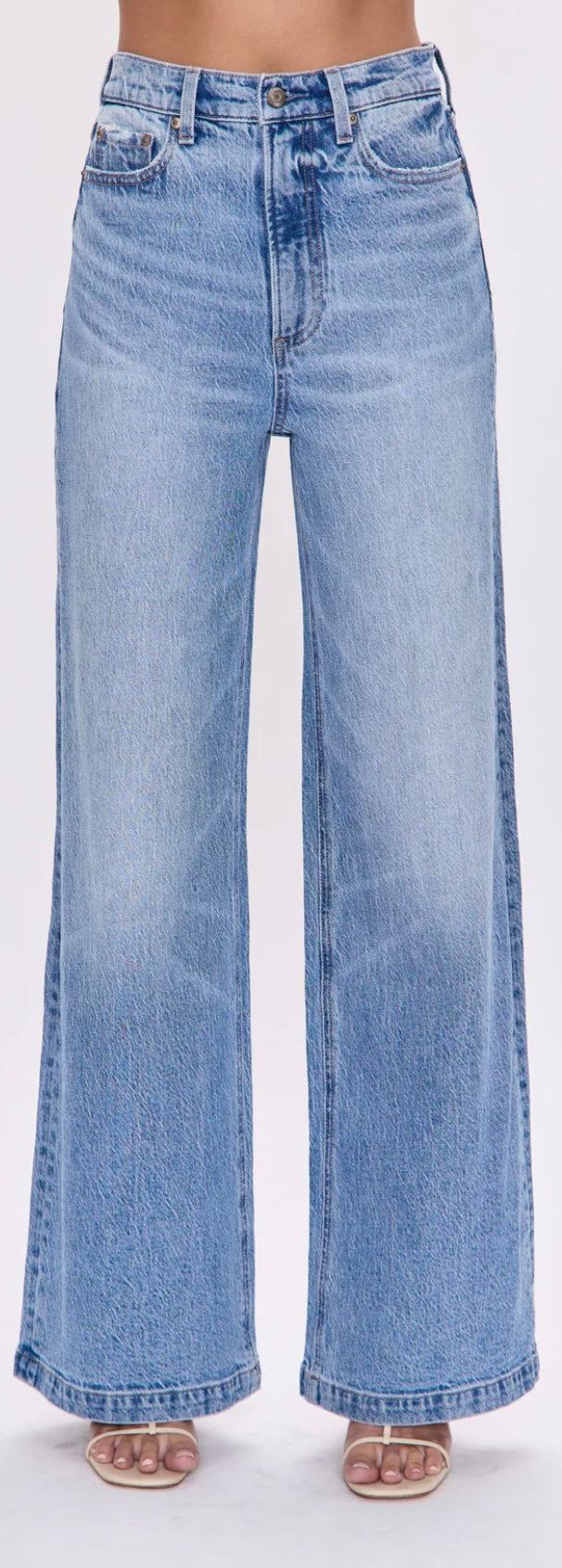 The Lana Wide Leg light wash denim jeans with high-rise waist and ultra wide silhouette
