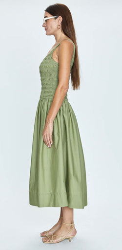 Alessia Smoked Drop Waist Dress Sage PISTOLA