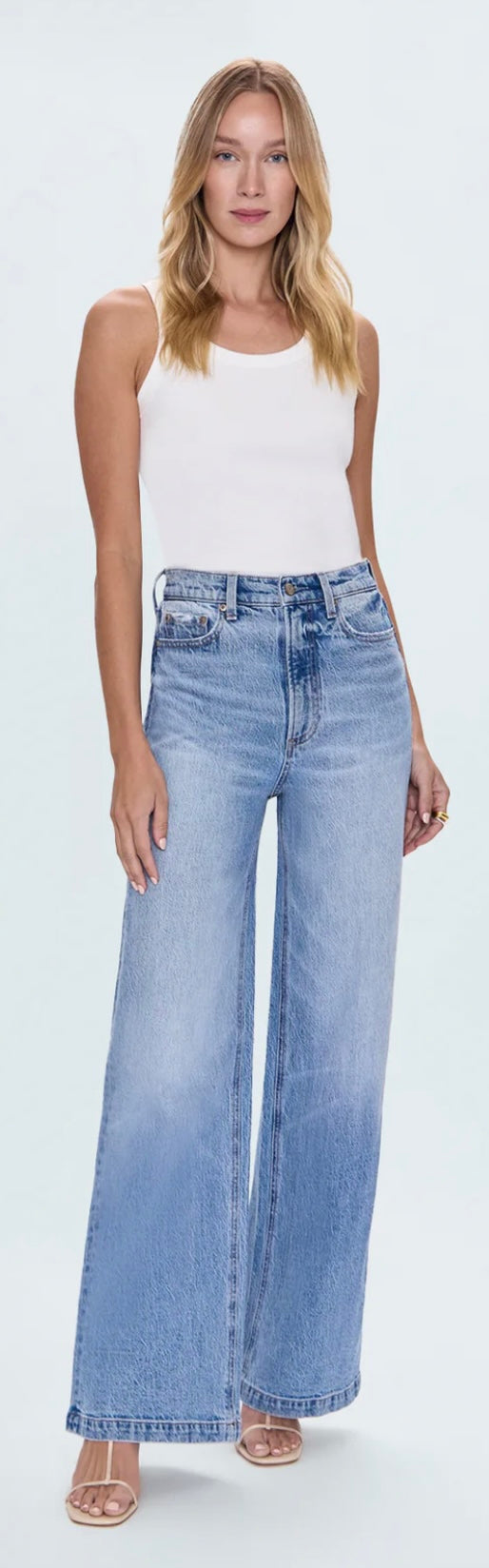 The Lana Wide Leg high-rise light wash denim jeans with ultra wide silhouette and relaxed full-length leg