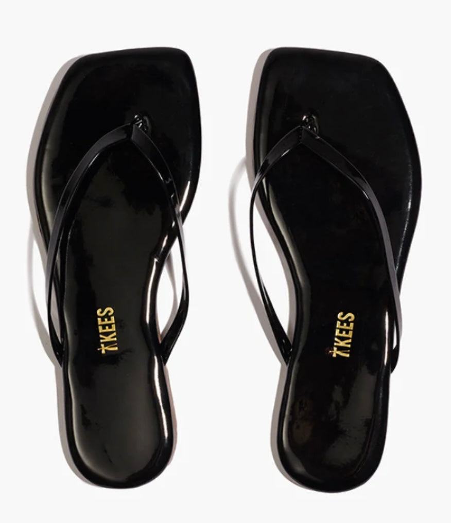 Black TKEES Lily Squares Licorice sandals with sleek, modern design and square toes.