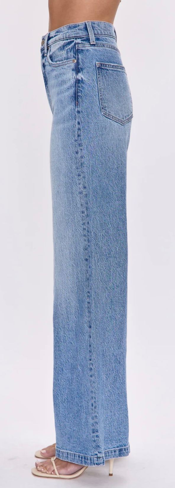 The Lana Wide Leg light wash denim jeans with high-rise waist and full-length relaxed fit