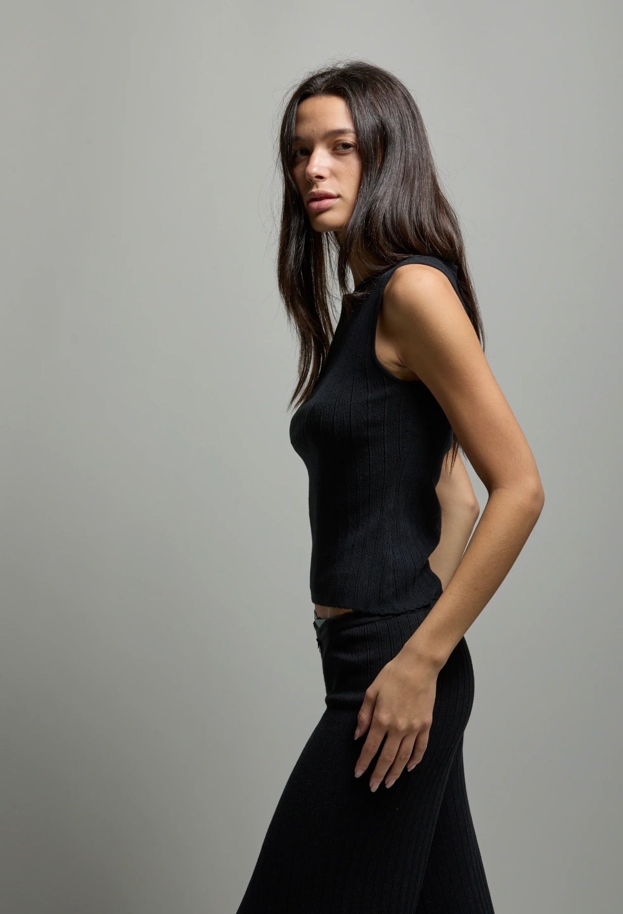 Pointelle Tank Noir ASHER THE LABEL