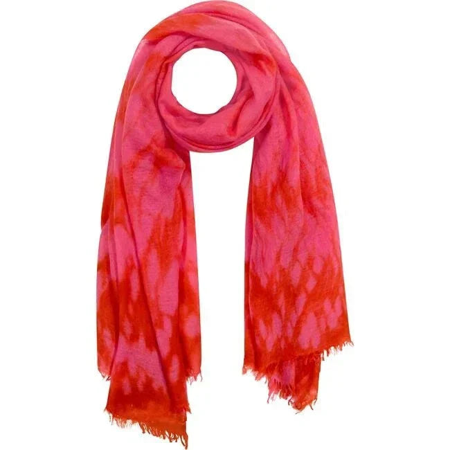 Cashmere dip dye pareo with hibiscus flower pattern in red and pink colors