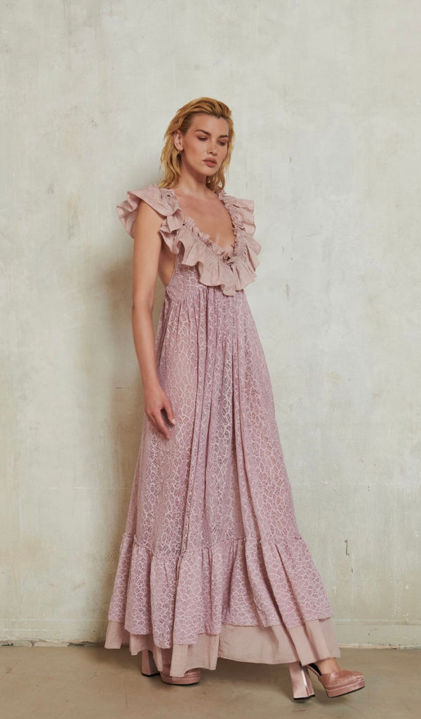 Knit Lace Frill Dress Blush CHIO