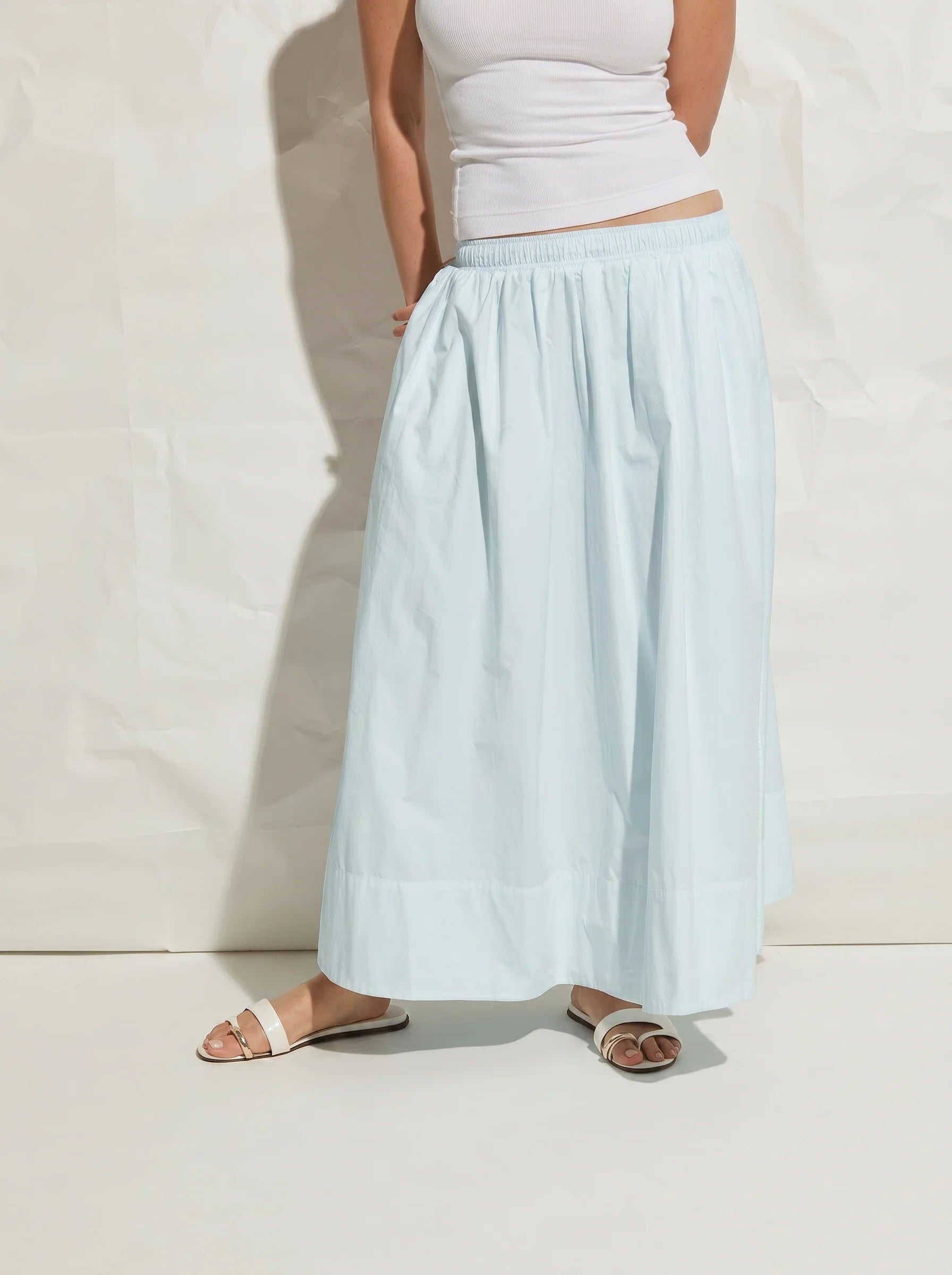 Kate Poplin Pleated Skirt Ice Blue ASHER THE LABEL