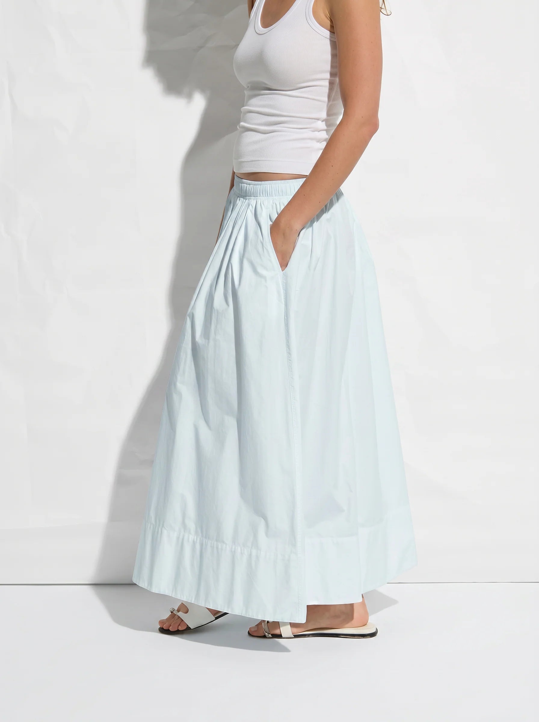 Kate Poplin Pleated Skirt Ice Blue ASHER THE LABEL