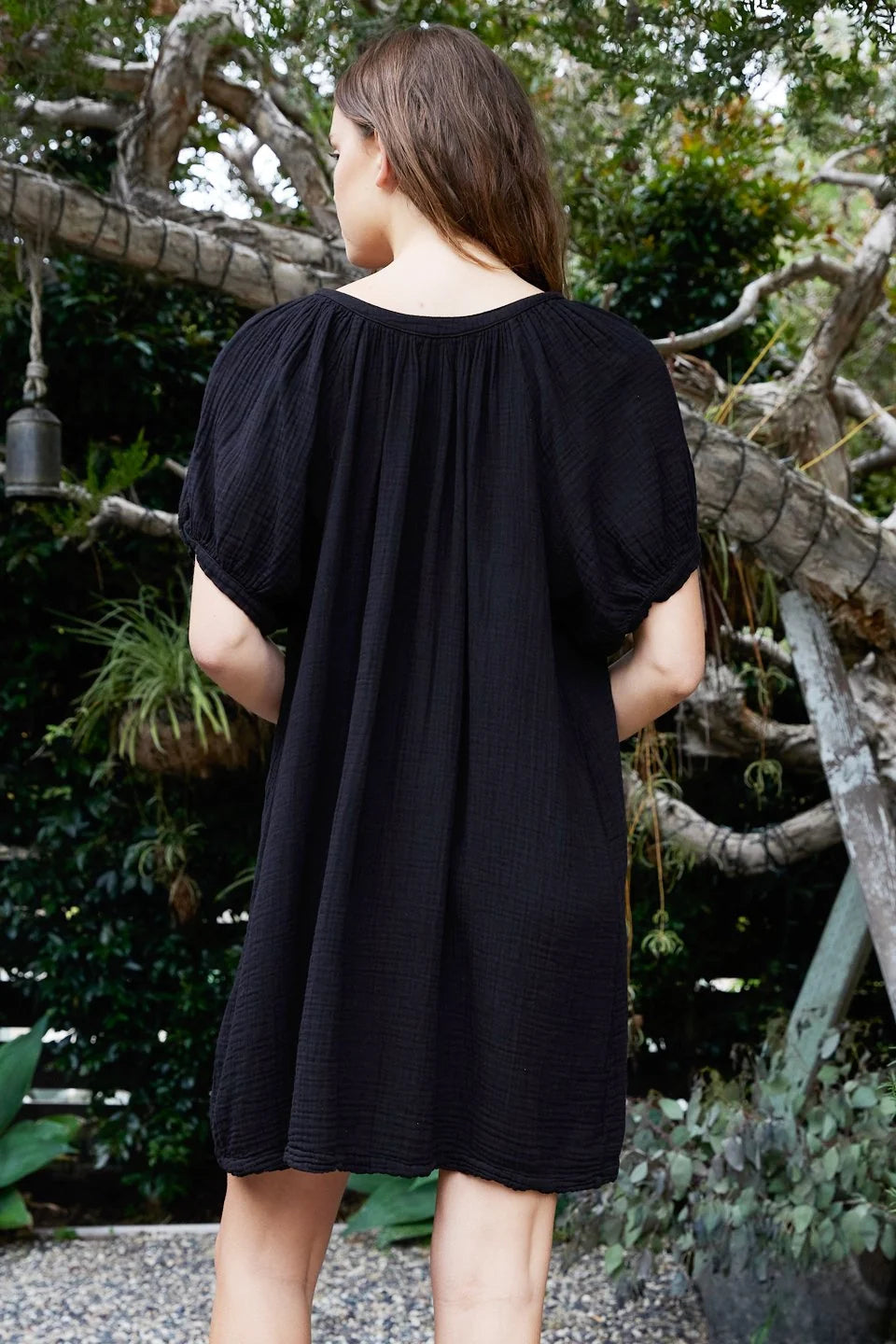 Sifnos Puff sleeve Button Down Mini Black 9SEED