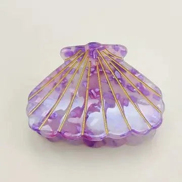 Purple shell-shaped hair clip with gold accents, Hawaiian hair claws style hair clips