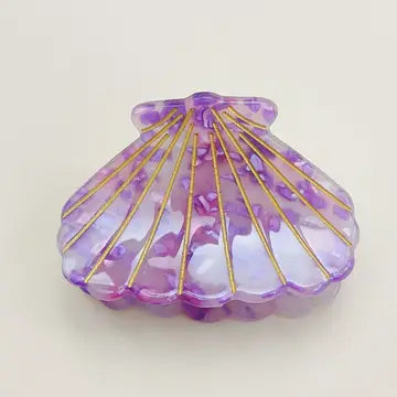 Purple shell-shaped hair clip with gold accents, Hawaiian hair claws style hair clips