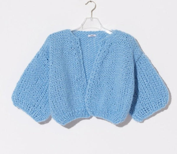 Alpaca Short Sleeve Cardigan Alaskan Blue MAIAMI - The Poolclub Monaco