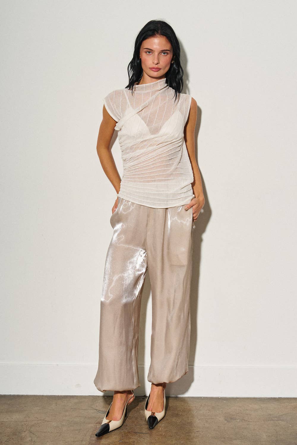 Asymmetrical Sheer Luxe Drapetop - The Poolclub Monaco