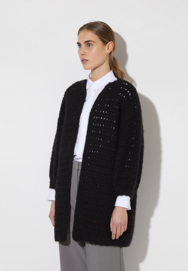 Cashmere Lace Crochet Long Cardigan Black MAIAMI - The Poolclub Monaco