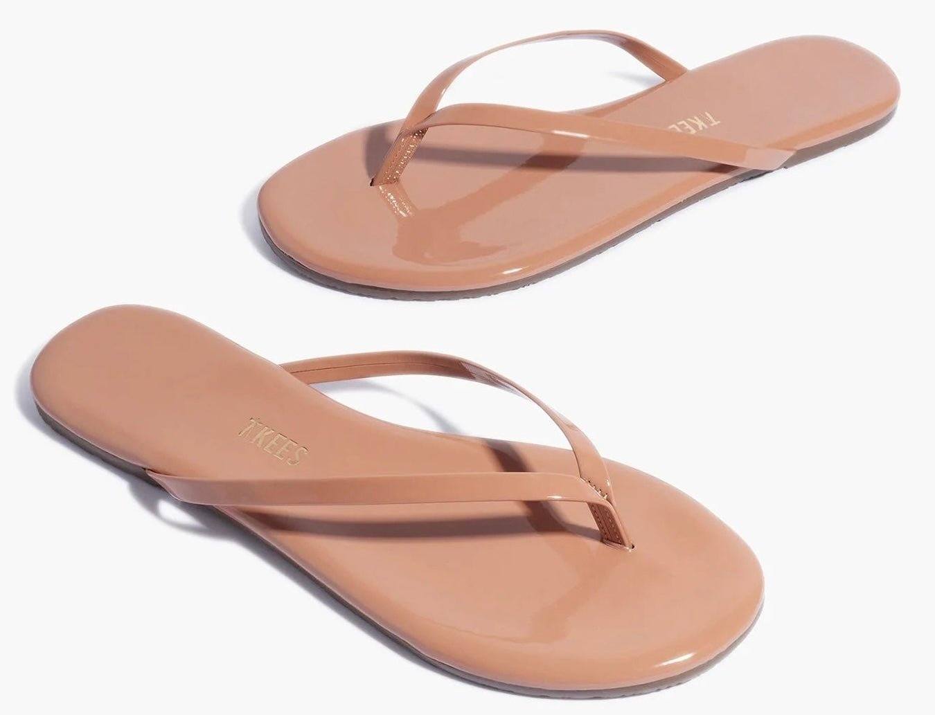 Foundation Gloss Cocoabutter patent leather flip flop sandals with cushioned insole and rubber outsole