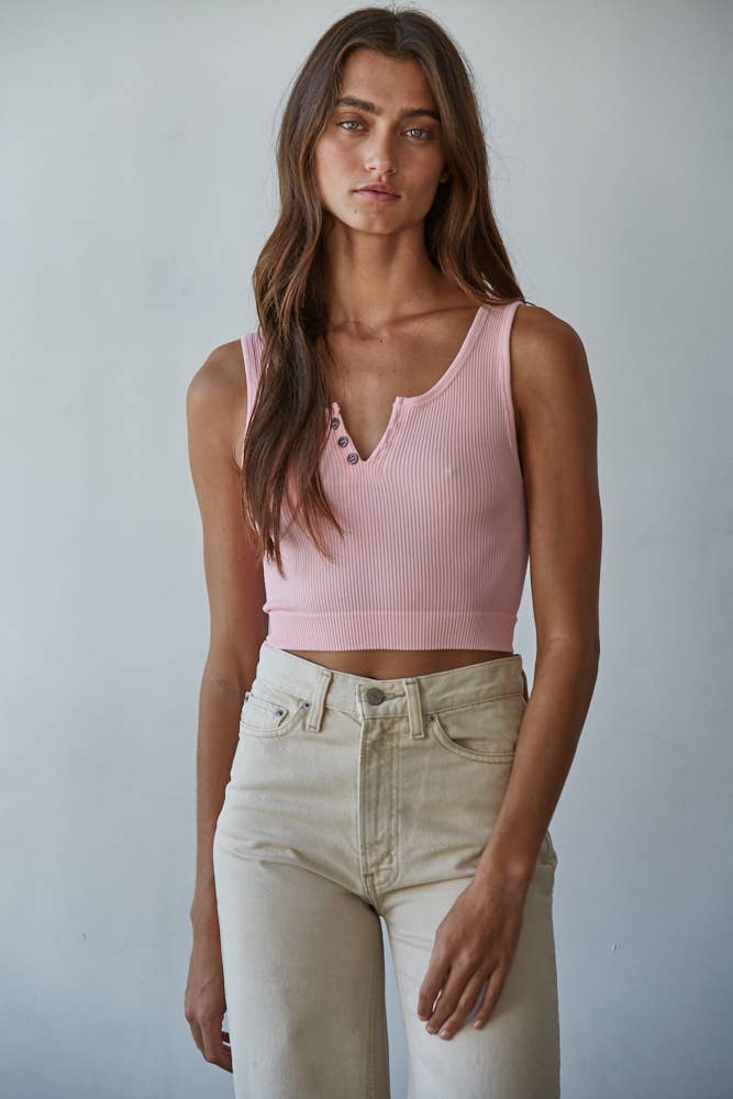 Henley Rib Modal Tank Powder Pink BY TOGETHER - The Poolclub Monaco