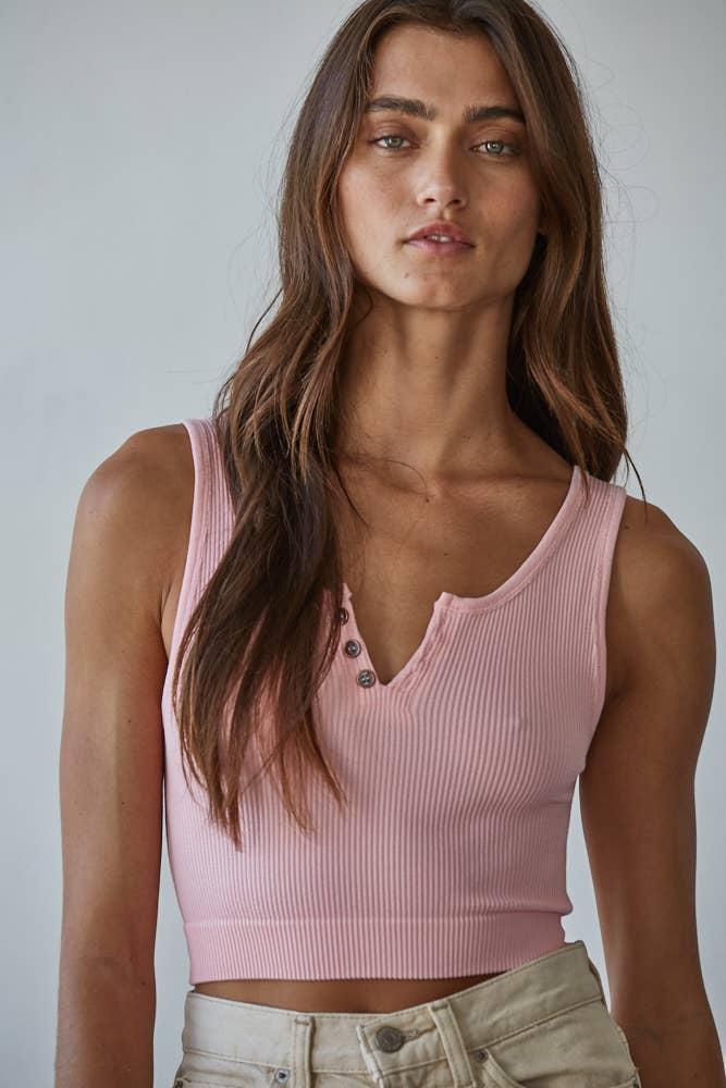 Henley Rib Modal Tank Powder Pink BY TOGETHER - The Poolclub Monaco