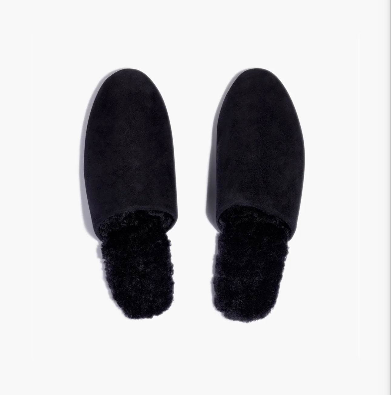 Ines Sherling Noir slide-on mule slippers with black suede and shearling insole