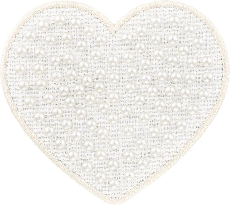 Jumbo pearl heart patch with adhesive backing by Stoney Clover Lane decorated with pearl beads on pale shimmering fabric
