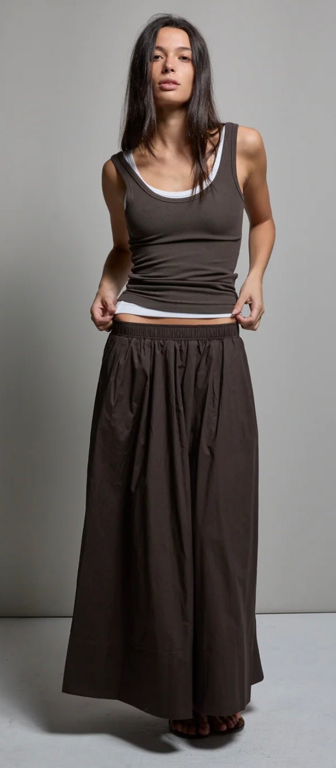 Kate Popeline Pleated Skirt Chocolate ASHER THE LABEL - The Poolclub Monaco