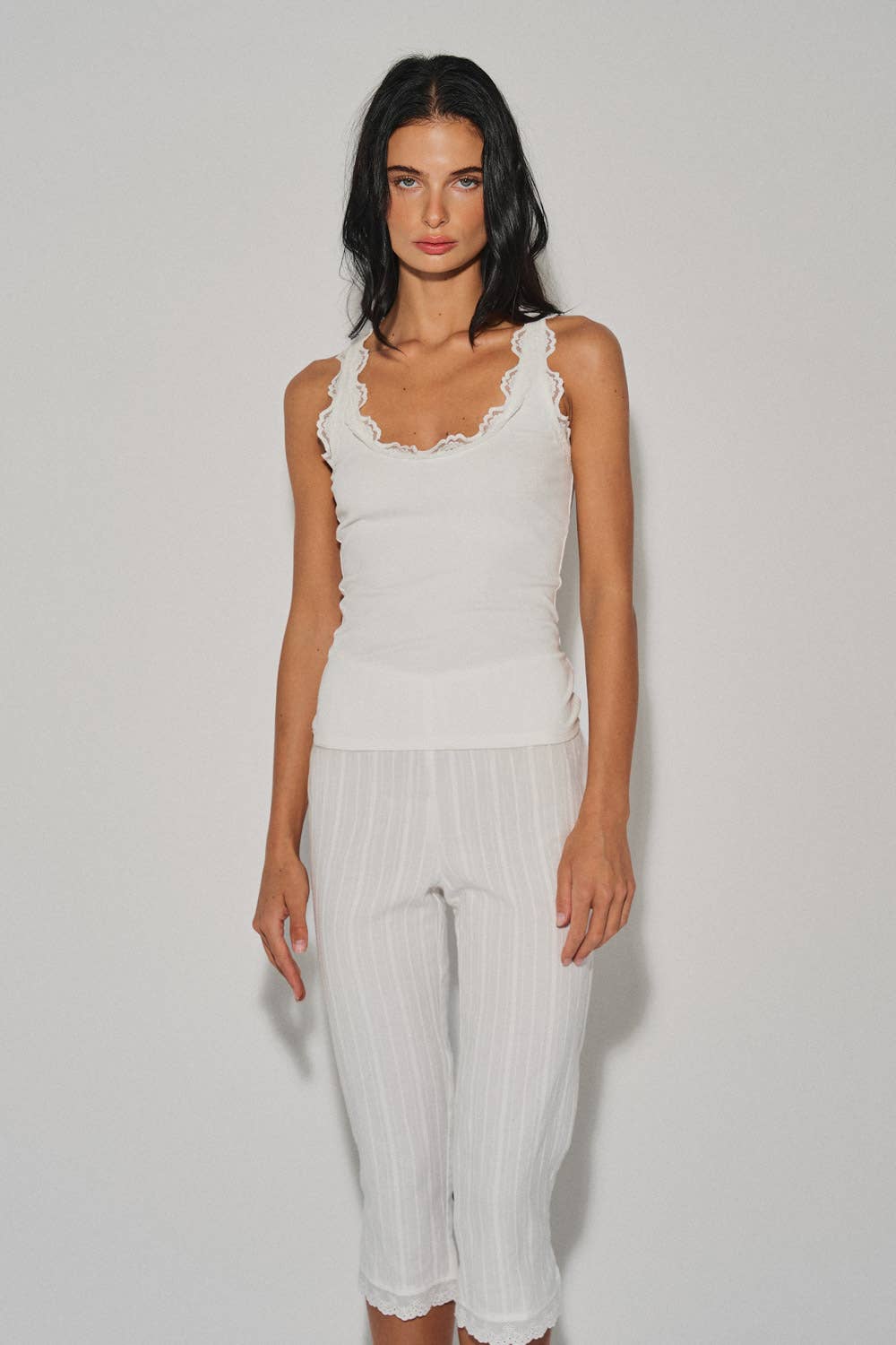 Lace Trim Knit Top Ivory - The Poolclub Monaco