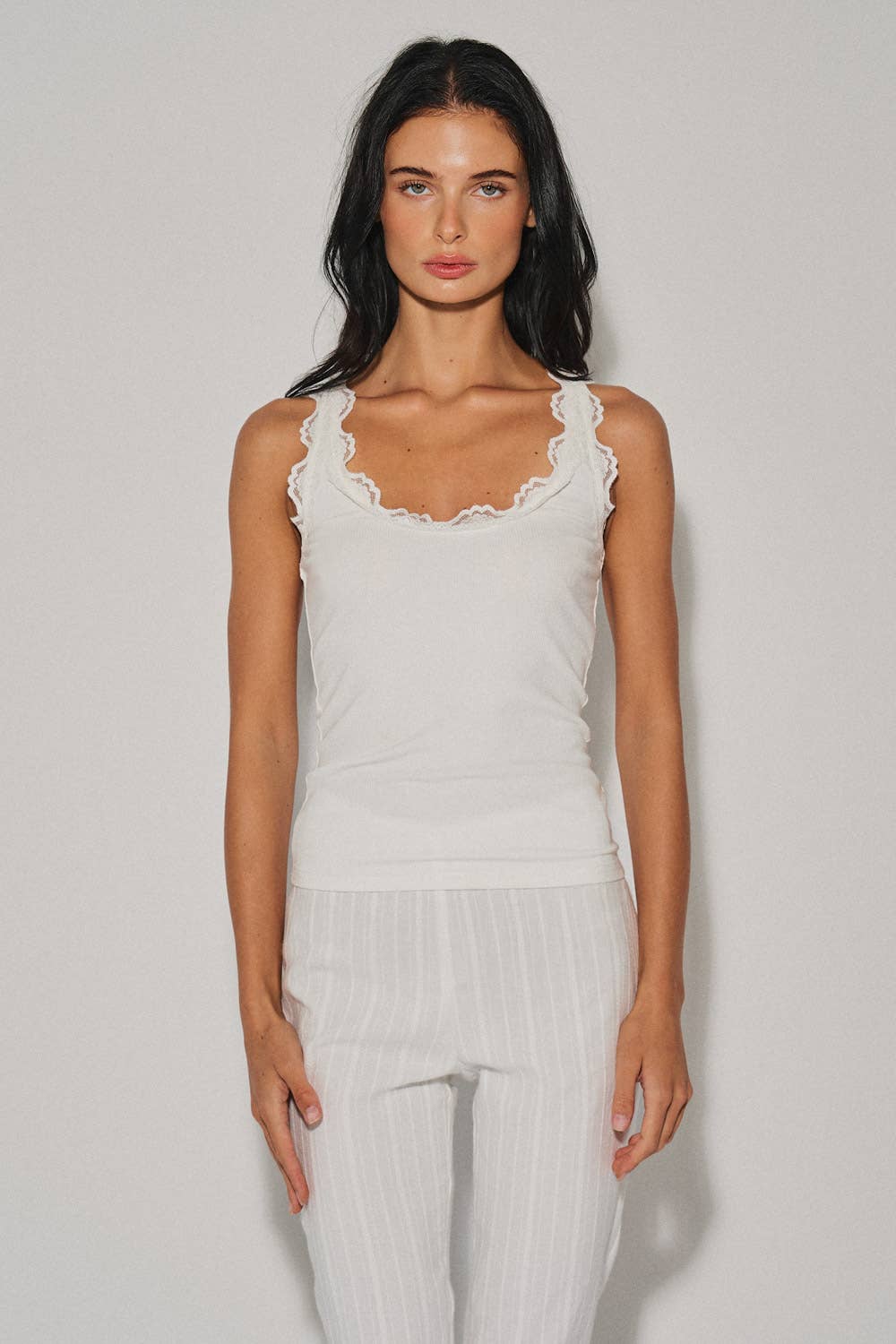 Lace Trim Knit Top Ivory - The Poolclub Monaco