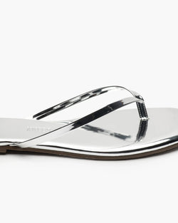 Silver mirrored Lily Square Toe flip-flop sandal with modern square toe design and classic style