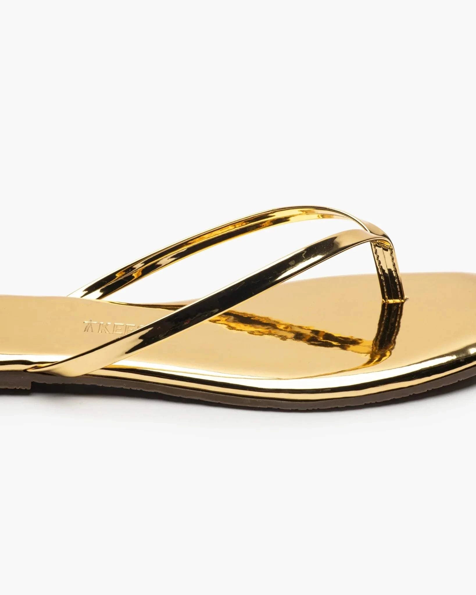 Lily Square Toe gold mirrored flip-flop sandal with contemporary design
