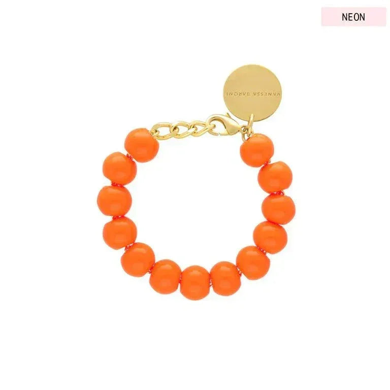 Mini Beads Bracelet in bright neon orange with gold chain and adjustable clasp by Vanessa Baroni