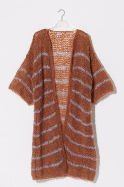 Mohair Coat Breton Stripe Camel&Baby Blue MAIAMI - The Poolclub Monaco