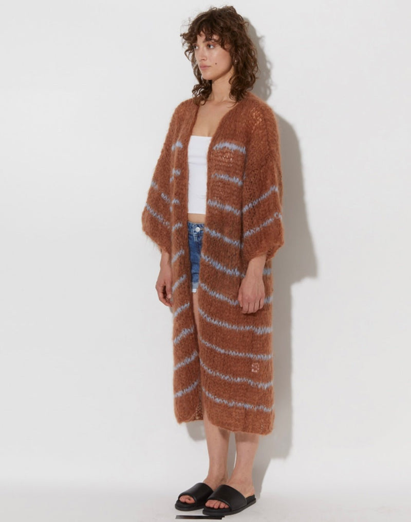 Mohair Coat Breton Stripe Camel&Baby Blue MAIAMI - The Poolclub Monaco