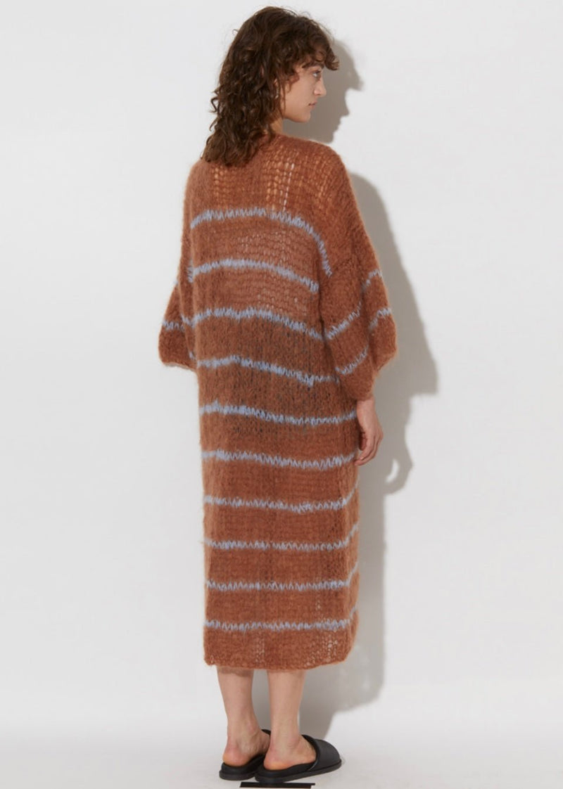 Mohair Coat Breton Stripe Camel&Baby Blue MAIAMI - The Poolclub Monaco